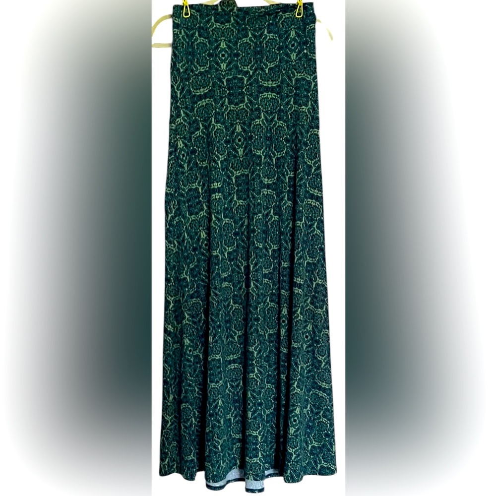 LULAROE Steel Blue/Lime Green Medallion Pattern High Waisted Maxi Skirt, XS,GUC.